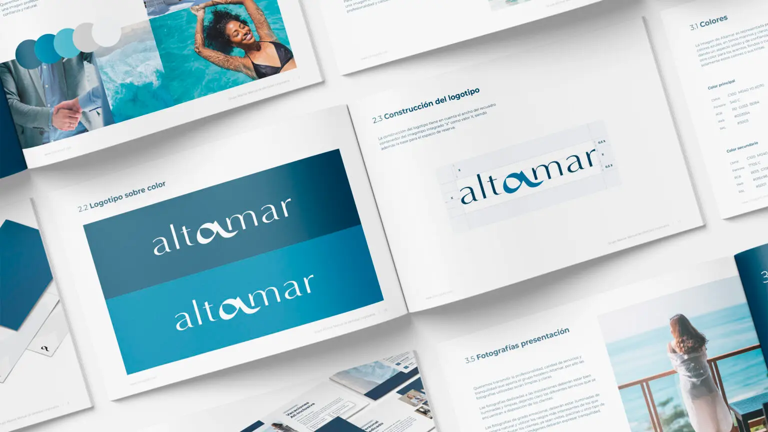 Altamar Hotels brand guidelines with logo and color pages