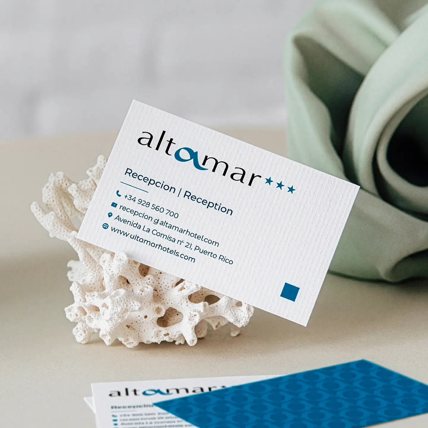 Hotel business card with contact details